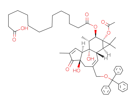 Molecular Structure of 561063-36-3 (Tetradecanedioic acid mono-((1aR,1bS,4aR,7aS,7bS,8R,9R,9aS)-9a-acetoxy-4a,7b-dihydroxy-1,1,6,8-tetramethyl-5-oxo-3-trityloxymethyl-1a,1b,4,4a,5,7a,7b,8,9,9a-decahydro-1H-cyclopropa[3,4]benzo[1,2-e]azulen-9-yl) ester)