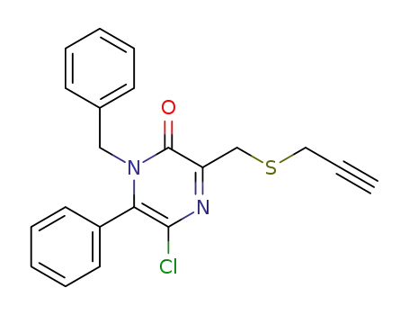 Molecular Structure of 602327-55-9 (2(1H)-Pyrazinone,
5-chloro-6-phenyl-1-(phenylmethyl)-3-[(2-propynylthio)methyl]-)