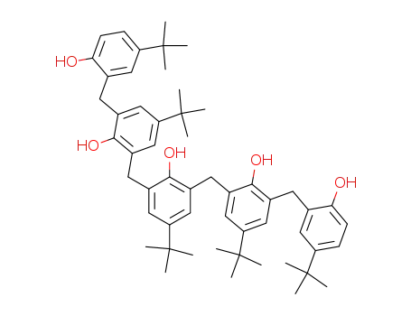 Molecular Structure of 1264-58-0 (Phenol,
4-(1,1-dimethylethyl)-2,6-bis[[5-(1,1-dimethylethyl)-3-[[5-(1,1-dimethyl)-2
-hydroxyphenyl]methyl]-2-hydroxyphenyl]methyl]-)
