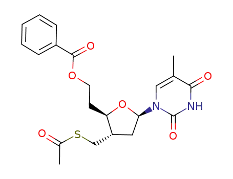 Ethanethioic acid,
S-[[(2R,3S,5R)-2-[2-(benzoyloxy)ethyl]-5-(3,4-dihydro-5-methyl-2,4-diox
o-1(2H)-pyrimidinyl)tetrahydro-3-furanyl]methyl] ester