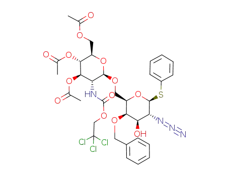 Acetic acid (2R,3S,4R,5R,6R)-3-acetoxy-2-acetoxymethyl-6-((2R,3R,4R,5R,6S)-5-azido-3-benzyloxy-4-hydroxy-6-phenylsulfanyl-tetrahydro-pyran-2-ylmethoxy)-5-(2,2,2-trichloro-ethoxycarbonylamino)-tetrahydro-pyran-4-yl ester