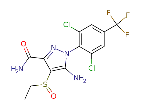 Molecular Structure of 623151-90-6 (5-amino-1-[2,6-dichloro-4-(trifluoromethyl)phenyl]4(ethylsulfinyl)-1H-pyrazole-3-carboxamide)