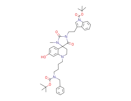 7-hydroxy-3,4-dihydro-1-[4-(N-tert-butoxycarbonyl-N-benzylamino)butyl]-2H-quinoline-4-spiro-5'-1'-methyl-3'-[2-(1-tert-butoxycarbonyl-1H-indol-3-yl)-ethyl]-imidazolidine-2',4'-dione