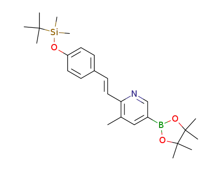 Molecular Structure of 604005-17-6 (Pyridine,
2-[(1E)-2-[4-[[(1,1-dimethylethyl)dimethylsilyl]oxy]phenyl]ethenyl]-3-meth
yl-5-(4,4,5,5-tetramethyl-1,3,2-dioxaborolan-2-yl)-)