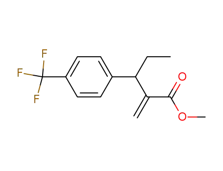 Molecular Structure of 847654-02-8 (Benzenepropanoic acid, b-ethyl-a-methylene-4-(trifluoromethyl)-,
methyl ester)