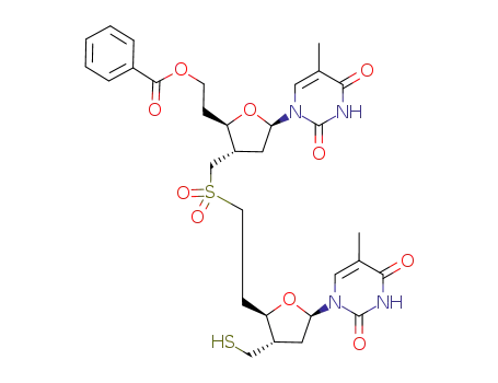2,4(1H,3H)-Pyrimidinedione,
1-[(2R,4S,5R)-5-[2-[[[(2R,3S,5R)-2-[2-(benzoyloxy)ethyl]-5-(3,4-dihydro
-5-methyl-2,4-dioxo-1(2H)-pyrimidinyl)tetrahydro-3-furanyl]methyl]sulfon
yl]ethyl]tetrahydro-4-(mercaptomethyl)-2-furanyl]-5-methyl-