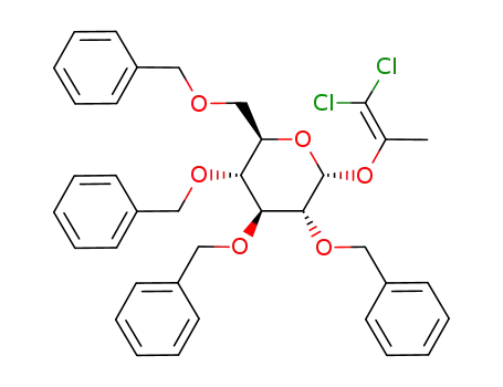 Molecular Structure of 660851-96-7 ((2R,3R,4S,5R,6R)-3,4,5-Tris-benzyloxy-2-benzyloxymethyl-6-(2,2-dichloro-1-methyl-vinyloxy)-tetrahydro-pyran)