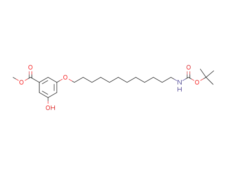 Molecular Structure of 849100-76-1 (Benzoic acid,
3-[[12-[[(1,1-dimethylethoxy)carbonyl]amino]dodecyl]oxy]-5-hydroxy-,
methyl ester)