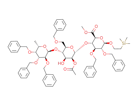 methyl 2,3,4-tri-O-benzyl-α-L-fucopyranosyl-(1->4)-2-O-acetyl-6-O-benzyl-α-D-mannopyranosyl-(1->4)-[2-(trimethylsilyl)ethyl 2,3-di-O-benzyl-β-D-glucopyranosid]uronate