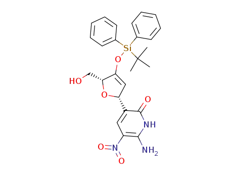 Molecular Structure of 642460-97-7 (6-amino-3-{3'-[(1,1-dimethylethyl)diphenylsilyloxy]-β-D-glycero-pentofuran-3'-ulos-1'-yl}-5-nitro-1H-pyridin-2-one)