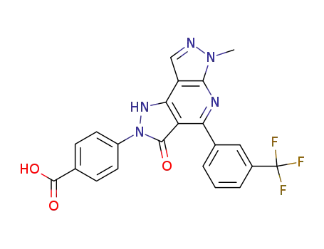 Molecular Structure of 635324-87-7 (4-(6-methyl-3-oxo-4-(3-(trifluoromethyl)phenyl)-3,6-dihydrodipyrazolo[3,4-b:3',4'-d]pyridin-2(1H)-yl)benzoic acid)