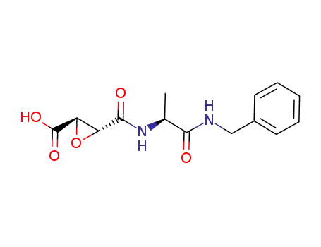 Molecular Structure of 646533-00-8 (Oxiranecarboxylic acid,
3-[[[(1S)-1-methyl-2-oxo-2-[(phenylmethyl)amino]ethyl]amino]carbonyl]-,
(2R,3R)-)
