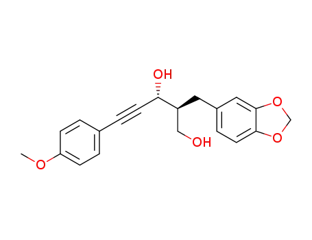 Molecular Structure of 647029-28-5 (4-Pentyne-1,3-diol,
2-(1,3-benzodioxol-5-ylmethyl)-5-(4-methoxyphenyl)-, (2S,3R)-)