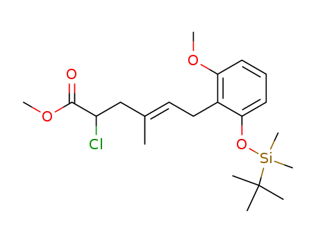 Molecular Structure of 871732-15-9 (methyl (4E)-6-(2-O-tert-butyldimethylsilyloxy-6-methoxyphenyl)-2-chloro-4-methylhex-4-enoate)