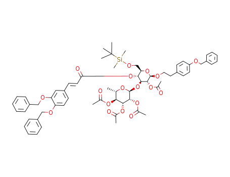 Molecular Structure of 916458-88-3 ((4-benzyloxyphenyl)ethyl (2,3,4-tri-O-acetyl-α-L-rhamnopyranosyl)-(1->3)-2-O-acetyl-4-O-[(E)-3,4-di-O-benzyl]caffeoyl-6-O-tert-butyldimethylsilyl-β-D-glucopyranoside)