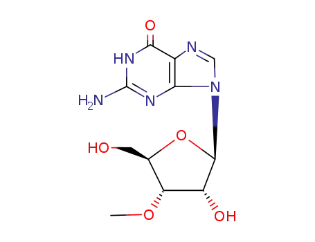 Molecular Structure of 10300-27-3 (2-amino-9-[(2R,3R,4S,5R)-3-hydroxy-5-(hydroxymethyl)-4-methoxyoxolan-2-yl]-3H-purin-6-one)