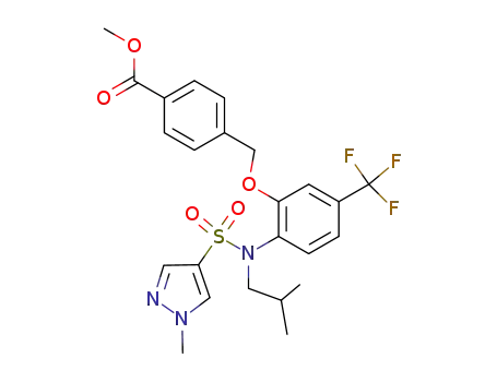 Molecular Structure of 909897-27-4 (methyl 4-{[2-{isobutyl[(1-methyl-1H-pyrazol-4-yl)sulfonyl]amino}-5-(trifluoromethyl)phenoxy]methyl}benzoate)