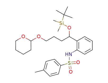 Molecular Structure of 881417-10-3 (Benzenesulfonamide,
N-[2-[1-[[(1,1-dimethylethyl)dimethylsilyl]oxy]-4-[(tetrahydro-2H-pyran-2-
yl)oxy]butyl]phenyl]-4-methyl-)