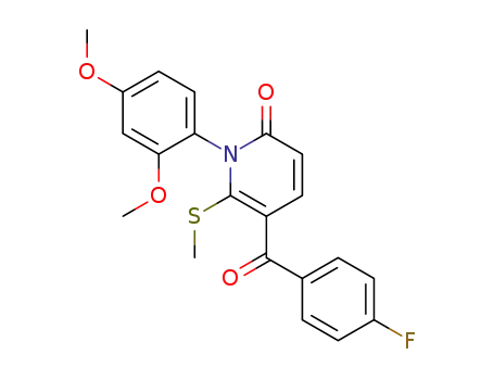 Molecular Structure of 874195-49-0 (2(1H)-Pyridinone,
1-(2,4-dimethoxyphenyl)-5-(4-fluorobenzoyl)-6-(methylthio)-)