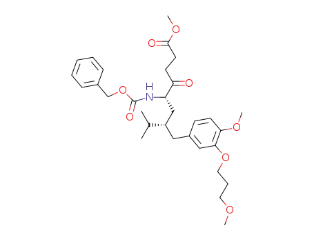 Molecular Structure of 900811-43-0 ((5S,7S)-5-Benzyloxycarbonylamino-7-[4-methoxy-3-(3-methoxy-propoxy)-benzyl]-8-methyl-4-oxo-nonanoic acid methyl ester)