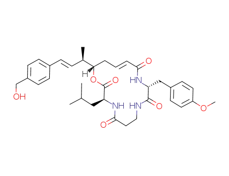 Molecular Structure of 916452-54-5 ((3S,10R,16S)-16-{(1R)-3-[4-(hydroxymethyl)phenyl]-1-methylallyl}-3-isobutyl-10-(4-methoxybenzyl)-1-oxa-4,8,11-triazacyclohexadec-13-ene-2,5,9,12-tetraone)