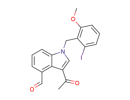 Molecular Structure of 915943-58-7 (1H-Indole-4-carboxaldehyde,
3-acetyl-1-[(2-iodo-6-methoxyphenyl)methyl]-)