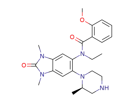 Molecular Structure of 1923851-49-3 ((R)-N-(1,3-dimethyl-6-(2-methylpiperazin-1-yl)-2-oxo-2,3-dihydro-1H-benzo[d]imidazol-5-yl)-N-ethyl-2-methoxybenzamide)