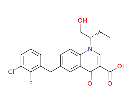 Molecular Structure of 882534-99-8 (3-Quinolinecarboxylic acid, 6-[(3-chloro-2-fluorophenyl)methyl]-1,4-dihydro-1-[(1S)-1-(hydroxymethyl)-2-methylpropyl]-4-oxo-)
