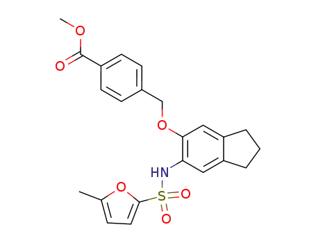 Molecular Structure of 916913-87-6 (methyl 4-{[(6-{[(5-methyl-2-furyl)sulfonyl]amino}-2,3-dihydro-1H-inden-5-yl)oxy]methyl}benzoate)