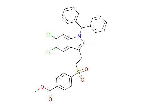 Molecular Structure of 872674-99-2 (Benzoic acid,
4-[[2-[5,6-dichloro-1-(diphenylmethyl)-2-methyl-1H-indol-3-yl]ethyl]sulfon
yl]-, methyl ester)