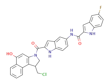 Molecular Structure of 500536-51-6 (1H-Indole-2-carboxamide,
N-[2-[[1-(chloromethyl)-1,2-dihydro-5-hydroxy-3H-benz[e]indol-3-yl]carb
onyl]-1H-indol-5-yl]-5-fluoro-)