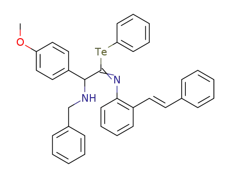 2-benzylamino-2-(4-methoxy-phenyl)-<i>N</i>-(2-styryl-phenyl)-telluroacetimidic acid phenyl ester