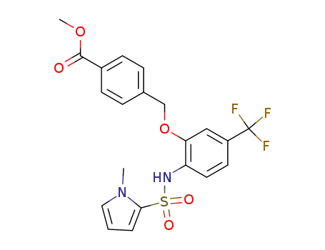 Molecular Structure of 909896-95-3 (methyl 4-{[2-{[(1-methyl-1H-pyrrol-2-yl)sulfonyl]amino}-5-(trifluoromethyl)phenoxy]methyl}benzoate)