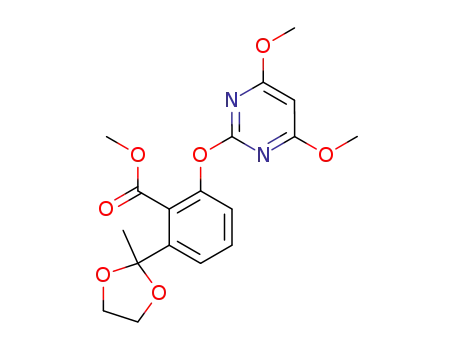 Molecular Structure of 150314-88-8 (Benzoic acid,
2-[(4,6-dimethoxy-2-pyrimidinyl)oxy]-6-(2-methyl-1,3-dioxolan-2-yl)-,
methyl ester)