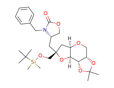 (S)-3-Benzyl-4-[(3aS,5aR,7R,8aS,8bS)-7-(tert-butyl-dimethyl-silanyloxymethyl)-2,2-dimethyl-hexahydro-[1,3]dioxolo[4,5]furo[2,3-b]pyran-7-ylmethyl]-oxazolidin-2-one
