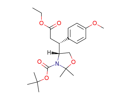 Molecular Structure of 855517-86-1 ((4R)-4-[(1R)-2-ethoxycarbonyl-1-(4-methoxyphenyl)-ethyl]-2,2-dimethyl-oxazolidine-3-carboxylic acid tert-butyl ester)