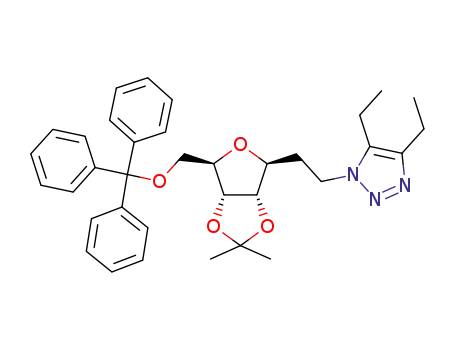 3,6-anhydro-1,2-dideoxy-1-(4,5-diethyl-1H-1,2,3-triazol-1-yl)-4,5-O-isopropylidene-7-O-trityl-D-allo-heptitol