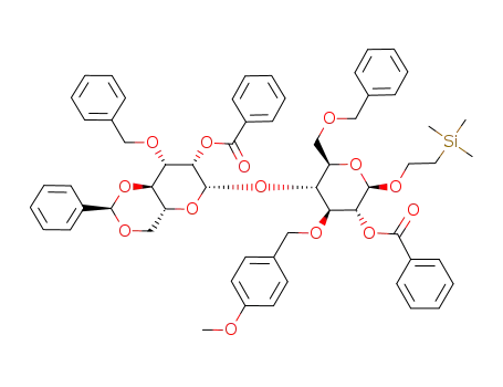 2-(trimethylsilyl)ethyl 4,6-O-benzylidene-2-O-benzoyl-3-O-benzyl-β-D-mannopyranosyl-(1->4)-2-O-benzoyl-6-O-benzyl-3-O-p-methoxybenzyl-β-D-glucopyranoside