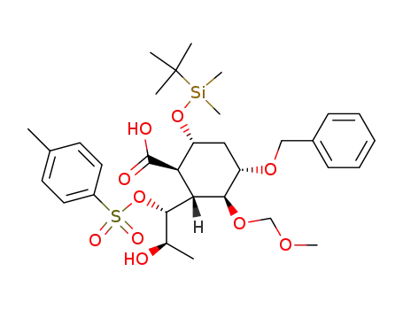 (4S,5S,6S,1R,2R)-4-benzyloxy-2-(tert-butyldimethylsilyloxy)-6-[(1'R,2'R)-2'-hydroxy-1'-(p-toluenesulfonyloxy)propyl]-5-methoxymethyloxy-cyclohexancarboxylic acid