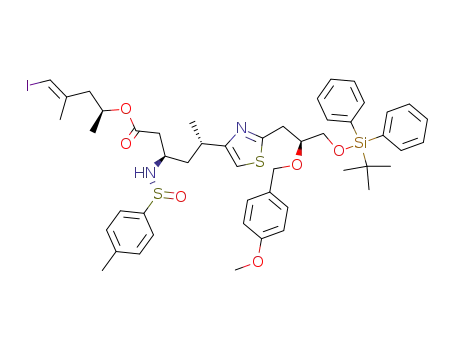 (3R,5S)-5-{2-[(S)-3-(tert-Butyl-diphenyl-silanyloxy)-2-(4-methoxy-benzyloxy)-propyl]-thiazol-4-yl}-3-((R)-toluene-4-sulfinylamino)-hexanoic acid (E)-(S)-4-iodo-1,3-dimethyl-but-3-enyl ester