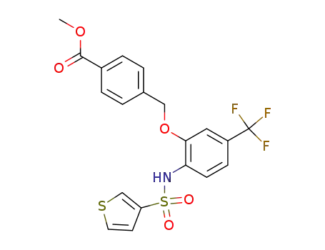 Molecular Structure of 909897-03-6 (methyl 4-{[2-[(thien-3-ylsulfonyl)amino]-5-(trifluoromethyl)phenoxy]methyl}benzoate)