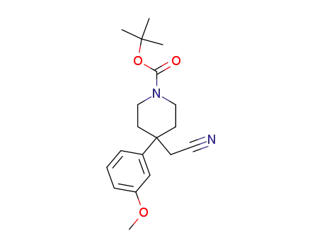 Molecular Structure of 716361-92-1 (1-Piperidinecarboxylic acid, 4-(cyanomethyl)-4-(3-methoxyphenyl)-,
1,1-dimethylethyl ester)
