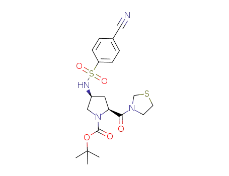 Molecular Structure of 401565-61-5 (1-Pyrrolidinecarboxylic acid,
4-[[(4-cyanophenyl)sulfonyl]amino]-2-(3-thiazolidinylcarbonyl)-,
1,1-dimethylethyl ester, (2S,4S)-)