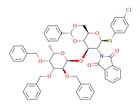 4-chlorophenyl 3-O-(2,3,4-tri-O-benzyl-α-L-fucopyranosyl)-4,6-O-benzylidene-2-deoxy-2-phthalimido-1-thio-β-D-glucopyranoside