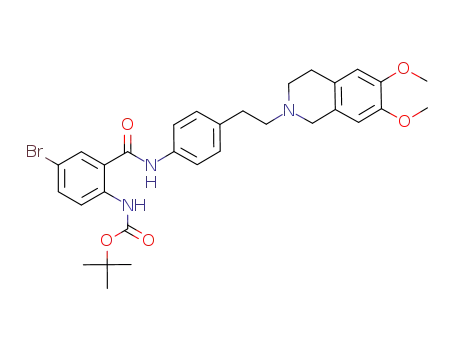 Molecular Structure of 945893-19-6 (tert-butyl-4-bromo-2-({4-[2-(6,7-dimethoxy-1,2,3,4-tetrahydro-isoquinolin-2-yl)ethyl]phenyl}carbamoyl)phenylcarbamate)