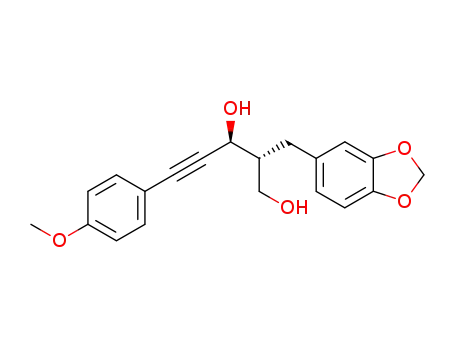 Molecular Structure of 647029-29-6 (4-Pentyne-1,3-diol,
2-(1,3-benzodioxol-5-ylmethyl)-5-(4-methoxyphenyl)-, (2R,3S)-)