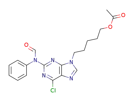 Molecular Structure of 856669-39-1 (9-(5-acetoxypentyl)-2-(N-formyl-N-phenylamino)-6-chloropurine)