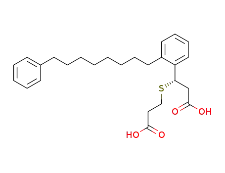 Molecular Structure of 130465-17-7 (Benzenepropanoic acid, b-[(2-carboxyethyl)thio]-2-(8-phenyloctyl)-,(bS)-)