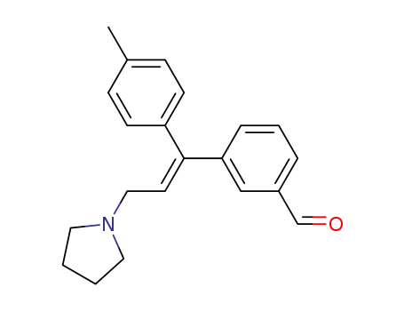 Molecular Structure of 87849-30-7 (Benzaldehyde, 3-[1-(4-methylphenyl)-3-(1-pyrrolidinyl)-1-propenyl]-, (E)-)