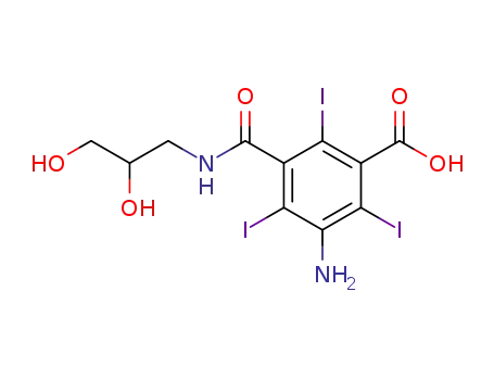 Molecular Structure of 111453-32-8 (3-AMino-5-[[(2,3-dihydroxypropyl)aMino]carbonyl]-2,4,6-triiodo-benzoic Acid)